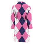 Pink Blue And White Argyle Pattern Print Men's Bathrobe