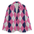 Pink Blue And White Argyle Pattern Print Men's Blazer