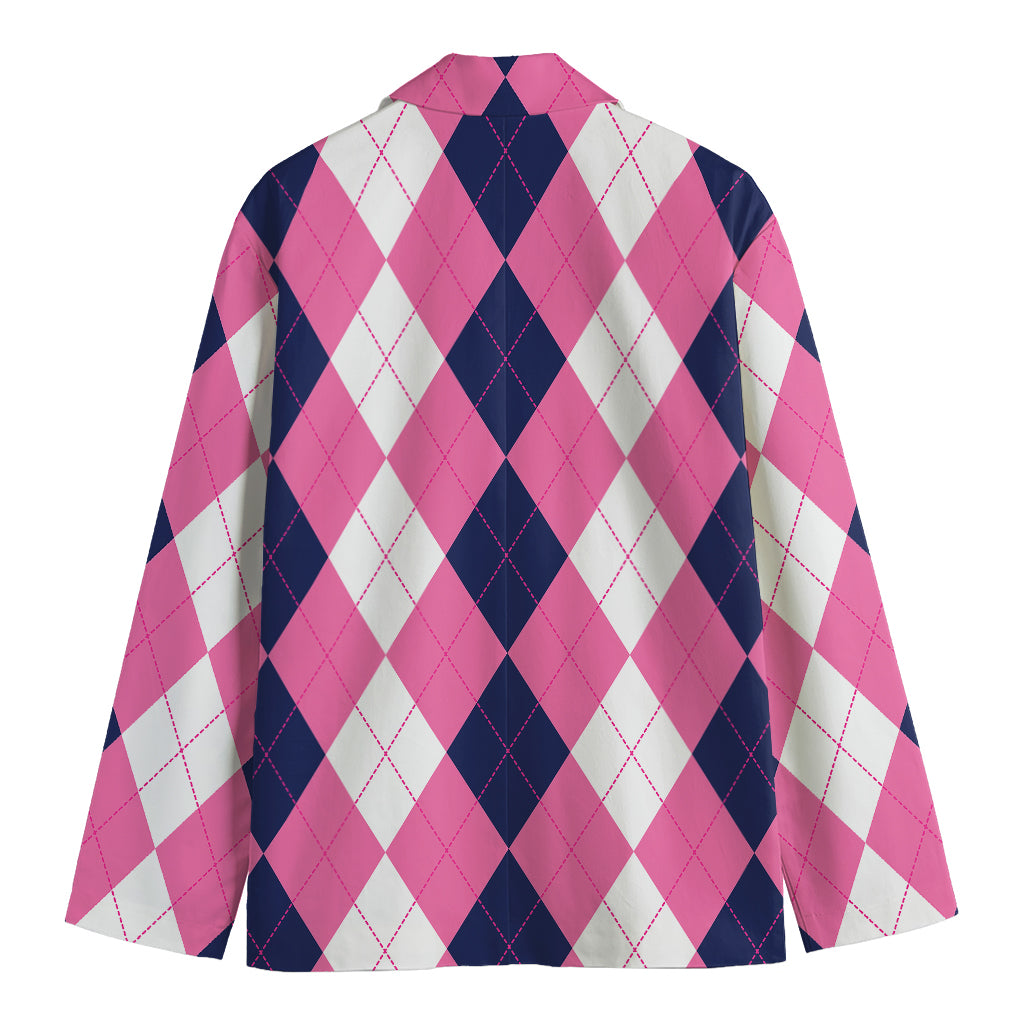 Pink Blue And White Argyle Pattern Print Men's Blazer