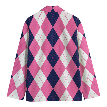 Pink Blue And White Argyle Pattern Print Men's Blazer