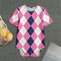 Pink Blue And White Argyle Pattern Print Men's Bodysuit