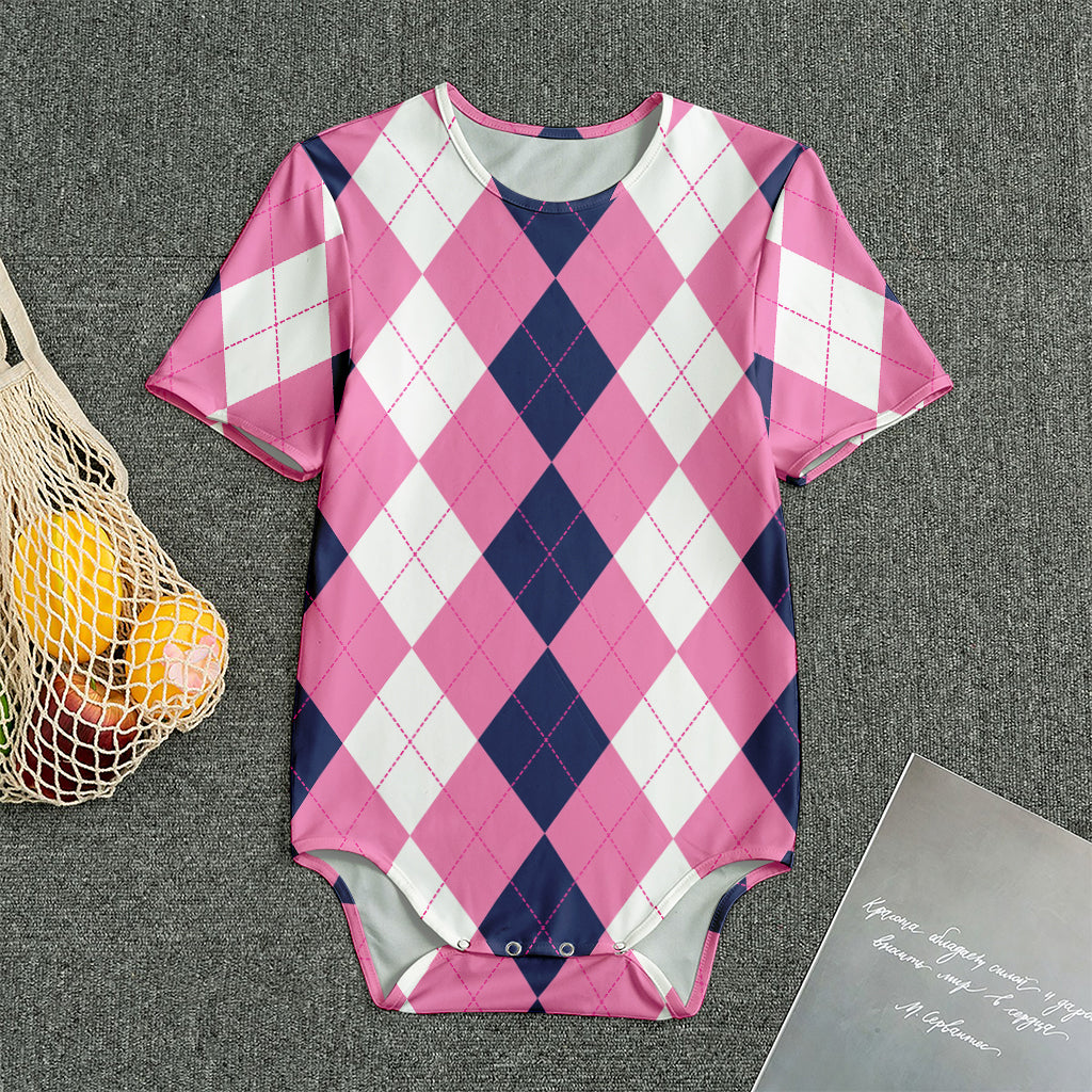 Pink Blue And White Argyle Pattern Print Men's Bodysuit