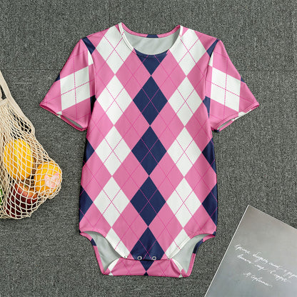 Pink Blue And White Argyle Pattern Print Men's Bodysuit