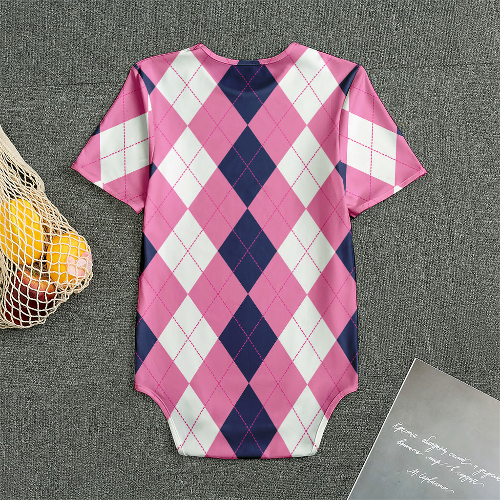Pink Blue And White Argyle Pattern Print Men's Bodysuit