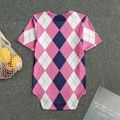 Pink Blue And White Argyle Pattern Print Men's Bodysuit
