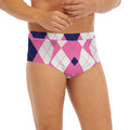 Pink Blue And White Argyle Pattern Print Men's Briefs