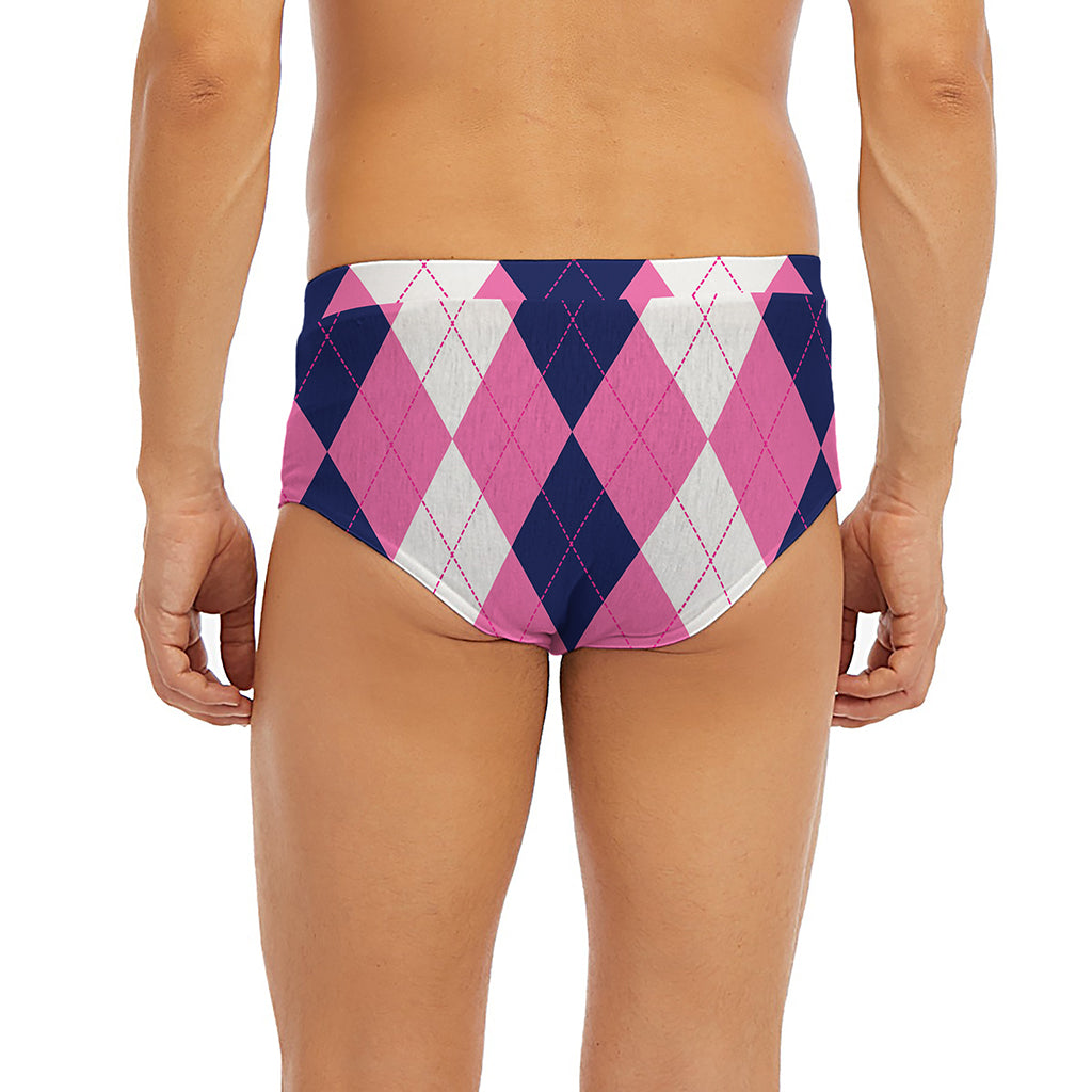 Pink Blue And White Argyle Pattern Print Men's Briefs