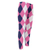 Pink Blue And White Argyle Pattern Print Men's Compression Pants