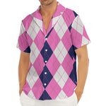 Pink Blue And White Argyle Pattern Print Men's Deep V-Neck Shirt
