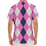 Pink Blue And White Argyle Pattern Print Men's Deep V-Neck Shirt