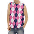 Pink Blue And White Argyle Pattern Print Men's Fitness Tank Top