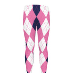 Pink Blue And White Argyle Pattern Print Men's leggings