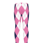 Pink Blue And White Argyle Pattern Print Men's leggings