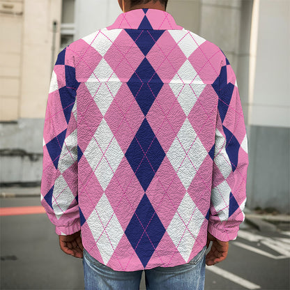 Pink Blue And White Argyle Pattern Print Men's Shirt Jacket