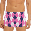 Pink Blue And White Argyle Pattern Print Men's Short Boxer Briefs