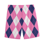 Pink Blue And White Argyle Pattern Print Men's Sports Shorts