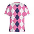 Pink Blue And White Argyle Pattern Print Men's Athletic T-Shirt