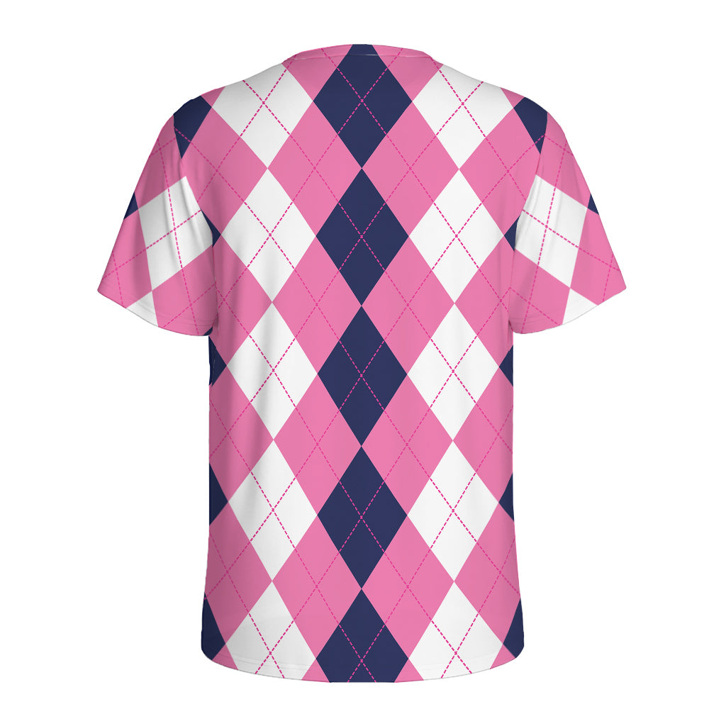 Pink Blue And White Argyle Pattern Print Men's Sports T-Shirt