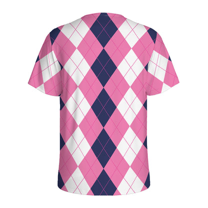 Pink Blue And White Argyle Pattern Print Men's Sports T-Shirt