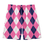 Pink Blue And White Argyle Pattern Print Men's Swim Trunks