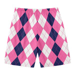 Pink Blue And White Argyle Pattern Print Men's Swim Trunks