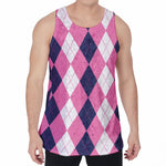 Pink Blue And White Argyle Pattern Print Men's Velvet Tank Top