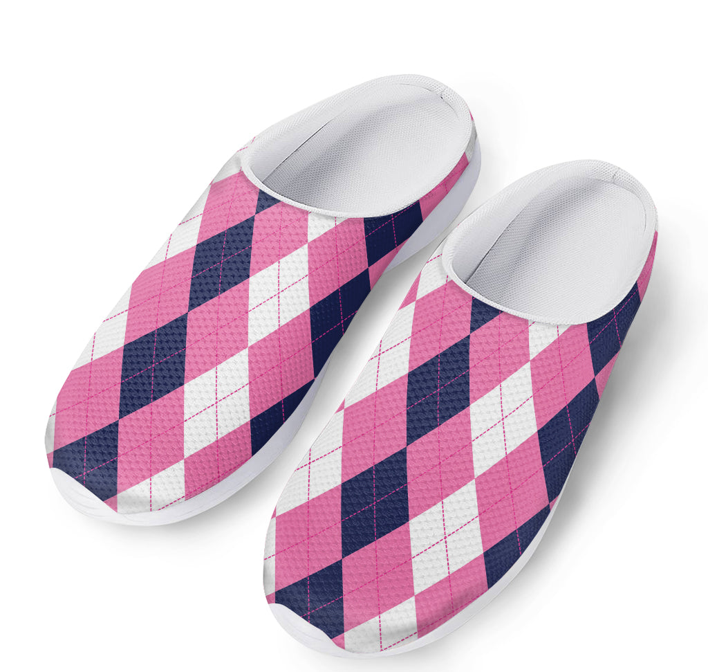 Pink Blue And White Argyle Pattern Print Mesh Casual Shoes