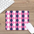 Pink Blue And White Argyle Pattern Print Mouse Pad
