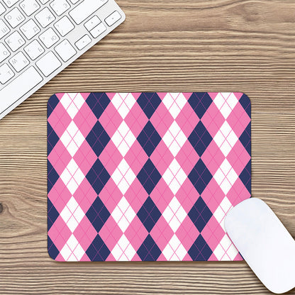 Pink Blue And White Argyle Pattern Print Mouse Pad