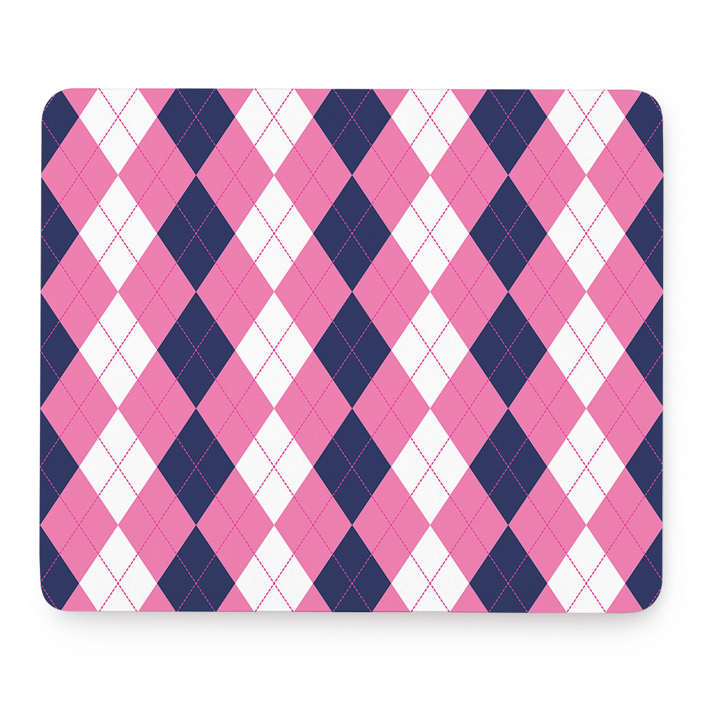 Pink Blue And White Argyle Pattern Print Mouse Pad