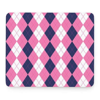 Pink Blue And White Argyle Pattern Print Mouse Pad