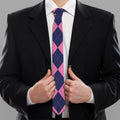 Pink Blue And White Argyle Pattern Print Necktie