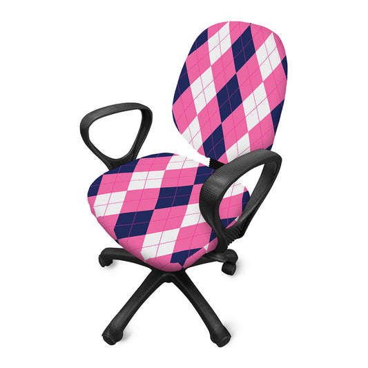 Pink Blue And White Argyle Pattern Print Office Chair Cover