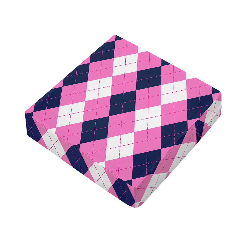 Pink Blue And White Argyle Pattern Print Outdoor Seat Cushion Cover