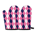 Pink Blue And White Argyle Pattern Print Oven Mitts