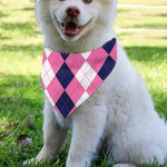 Pink Blue And White Argyle Pattern Print Over The Collar Dog Bandana