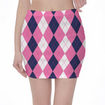 Pink Blue And White Argyle Pattern Print Pencil Mini Skirt