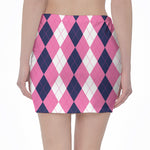 Pink Blue And White Argyle Pattern Print Pencil Mini Skirt