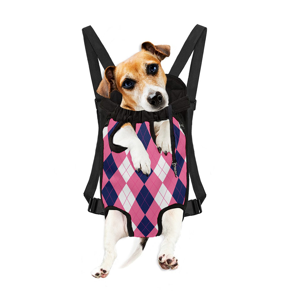 Pink Blue And White Argyle Pattern Print Pet Carrier Backpack