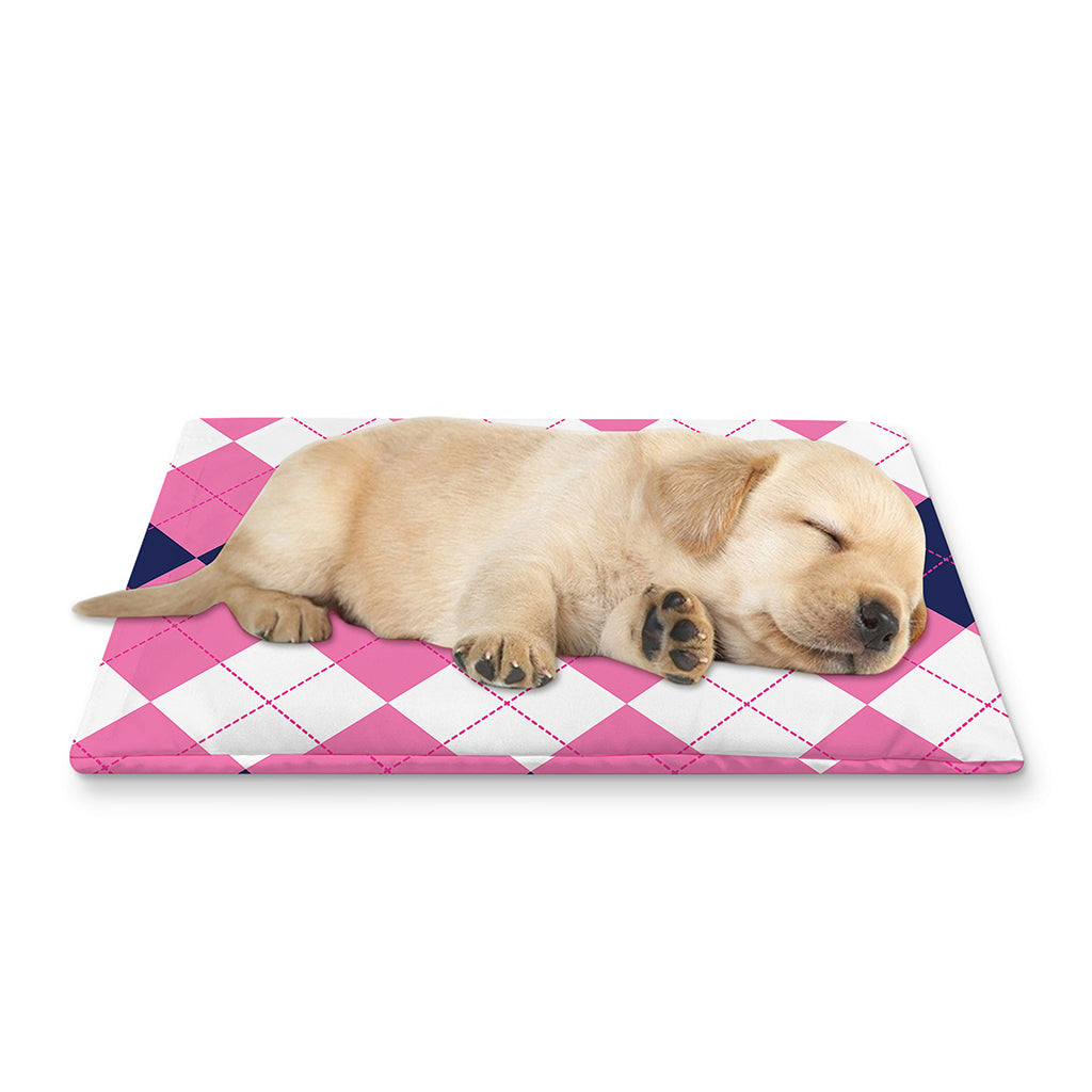 Pink Blue And White Argyle Pattern Print Pet Cooling Mat Cover