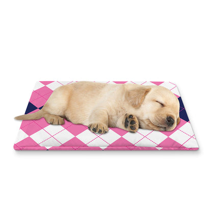 Pink Blue And White Argyle Pattern Print Pet Cooling Mat Cover
