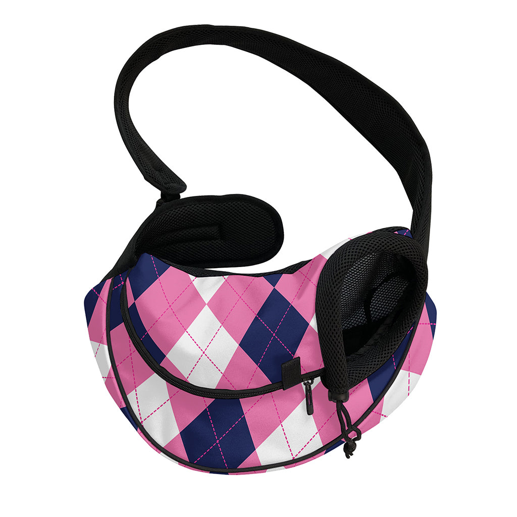 Pink Blue And White Argyle Pattern Print Pet Sling Carrier