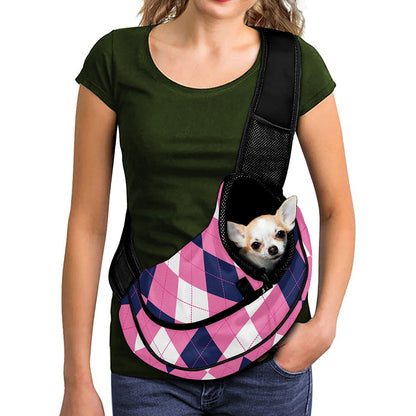 Pink Blue And White Argyle Pattern Print Pet Sling Carrier