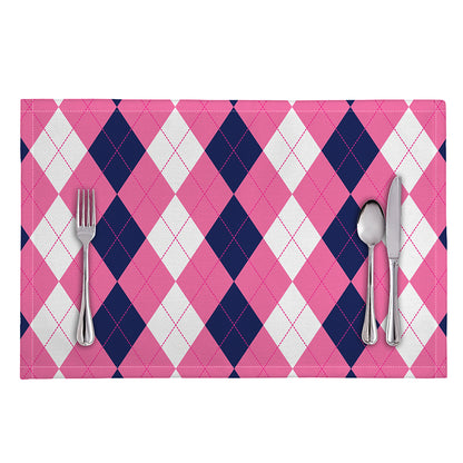 Pink Blue And White Argyle Pattern Print Placemat