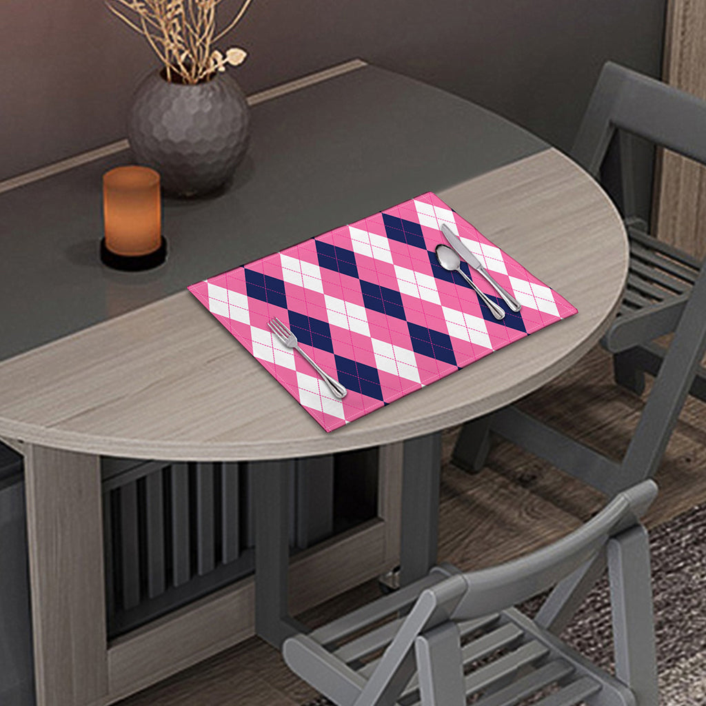 Pink Blue And White Argyle Pattern Print Placemat