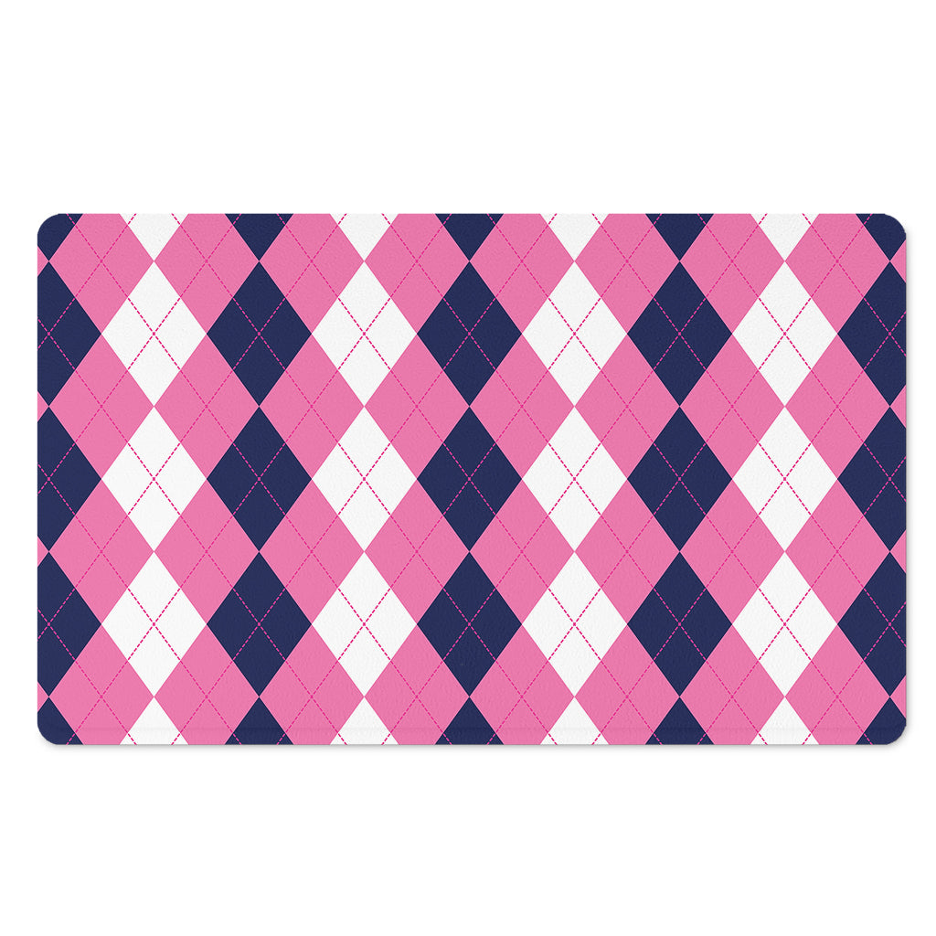 Pink Blue And White Argyle Pattern Print Polyester Doormat