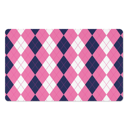 Pink Blue And White Argyle Pattern Print Polyester Doormat
