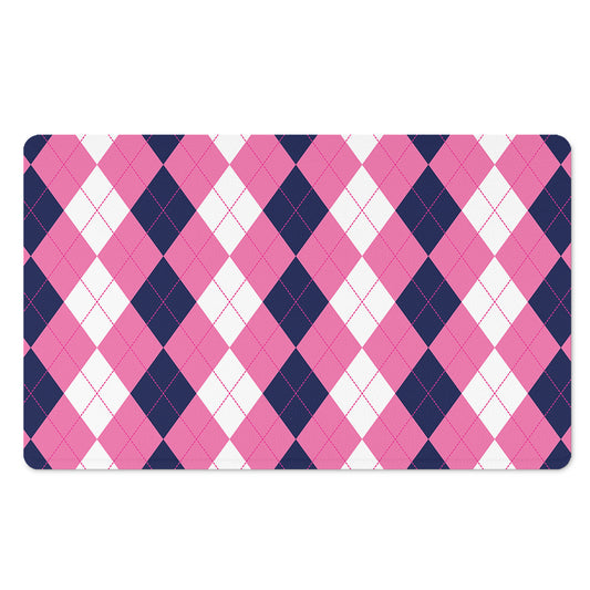Pink Blue And White Argyle Pattern Print Polyester Doormat