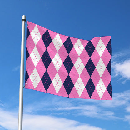 Pink Blue And White Argyle Pattern Print Polyester Flag