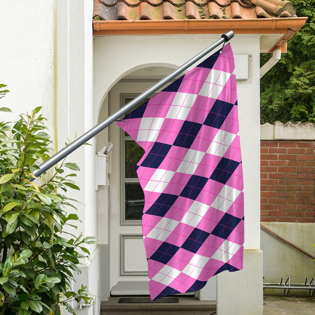 Pink Blue And White Argyle Pattern Print Polyester Flag